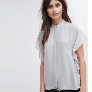 All Saints Mila Sheer Grey Flowy Shirt Button Up Women’s M